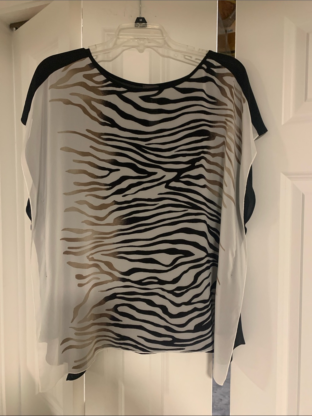 Chico's Sheer Zebra-Print Overlay Blouse in Black and Cream